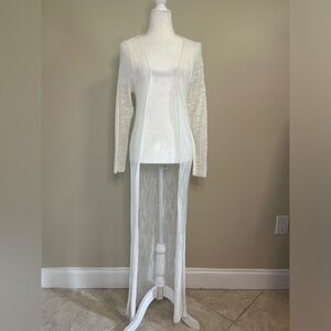 Woolnet White Full Length Open Sweater